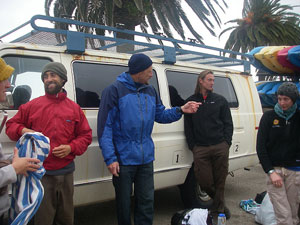 Guides preparing for kayak trip